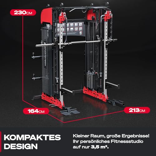 Sportstech SXM200 Smith Machine für Zuhause, Power Rack mit Kabelzug, Klimmzug, Langhantelstange, Bench Press, Multipresse, 140kg Trainingsgewicht, Kraftstation inkl. Griffe, Multifunktional, Home Gym – Bild 4