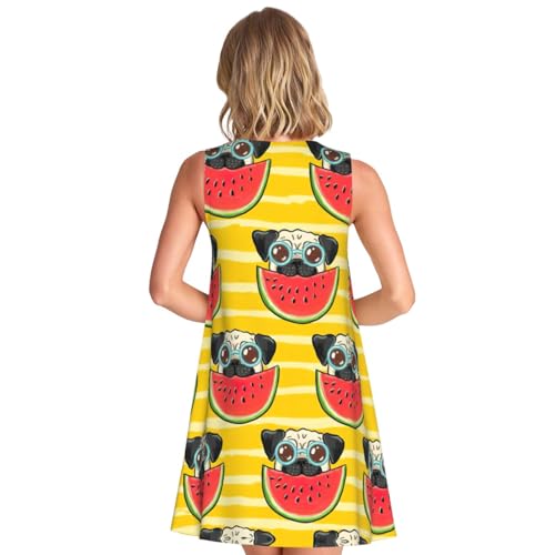 Robe d'été sans manches ample et décontractée à motif pastèque avec poches intégrées