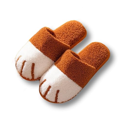 LilRoot Cat Paw Design Slippers Winter Fuzzy Cute Kitten Paw Design Soft Comfortable Fluffy Non-Slip Slippers for Women Men Couple Lounging Home