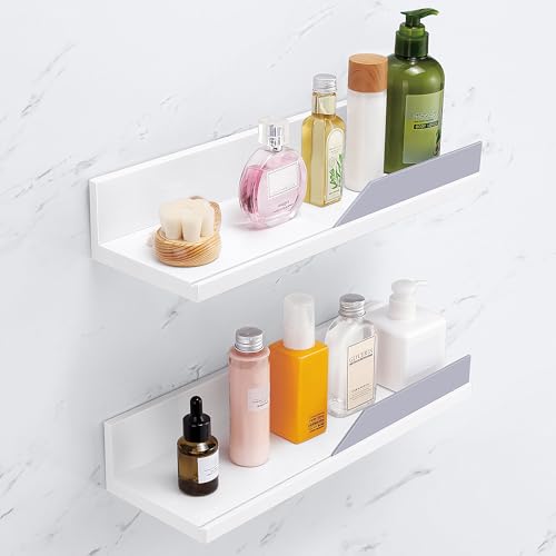 YOHOM Adhesive White Floating Shelves Bathroom Wall Organizer Shower Caddy No Drilling Display Ledge Shelf Rack for Home Decor 2PCS by YOHOM - Used condition - US$20.42