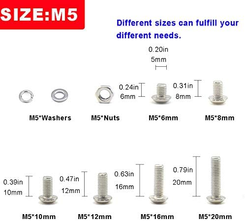 Yosawo 270-Pieces M5 Stainless Steel Screws Hex Socket Button Head Bolts Screws Nuts Washers Assortment Kit MG5