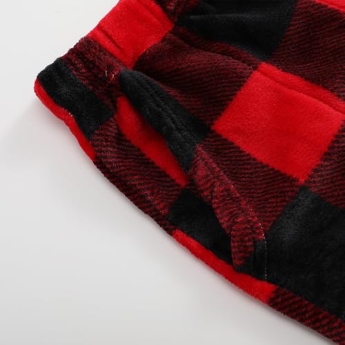 Plaid Fuzzy Pajama Pants Women Winter Fleece Lounge Pants with Pockets — view 2
