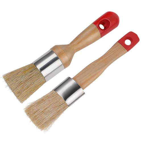 2 Pack Chalk Paint Brush Set, Chalk & Wax Paint Tool for Furniture, Folk Art & Home Décor, Reusable Flat & Round Brushes, Red