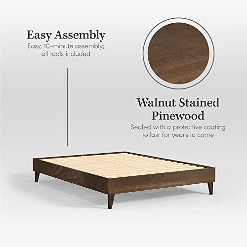 Cardinal & Crest Wood Bed Frame | Made With 100% New Zealand Pine | Solid Mattress Platform Foundation Pressed Pine Slats | Easy Assembly | King - Walnut #TOP2