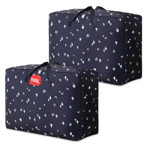 2 Stück Wasserdicht Oxford Umzugstaschen, 70×50×30cm Aufbewahrungstaschen mit Reißverschluss, Extra Große Umzugstasche, Aufbewahrung Bettzeug Tasche, für Bettdecken, Kissen und Kleidung (105L)