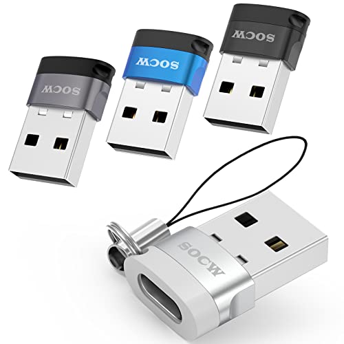 USB C to USB Adapter [4 Pack], Type C Female to USB Male Charger Cable Adapter for iPhone 11 12 13 Mini Pro Max,iPad Air 6 Apple Watch Series 7 AirPods 3 Samsung Galaxy,Google Pixel etc, Mix -  socw
