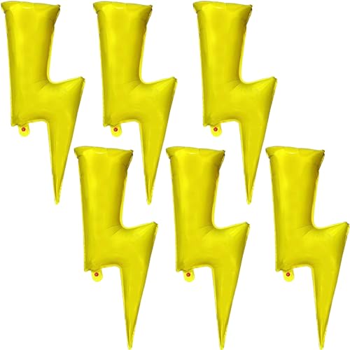 6PCS Yellow Lightning Bolt Balloons Large Flash Foil Party Balloons Gold Foil Balloons for Birthday Party, Wedding, Baby Shower Decorations