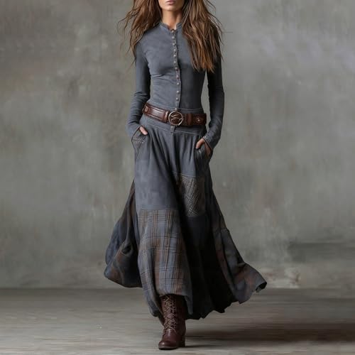 Robe longue à manches longues en daim patchwork pour un confort optimal - 3