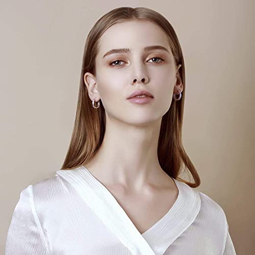 Carleen Amethyst Hoop Earrings February Birthstone Earrings 925 Sterling Silver Channel Setting Round Created Amethyst Huggie Birthday Gifts For Women Girls Diameter 18Mm / 0.71" #TOP4