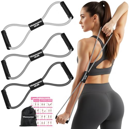 Image of Figure 8 Resistance Bands with Handles, 3 Levels Latex Exercise Stretch Bands