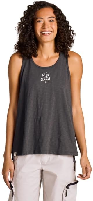 Life is Good. Women's Vintage LIG Stack Slub Easy Fit Tank, Faded Black