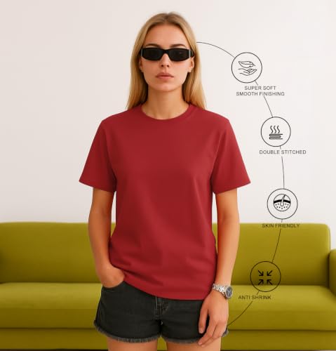 Image of SLEEPY NUTS Women's Plain Round Neck Regular Fit Half Sleeve Cotton T Shirt