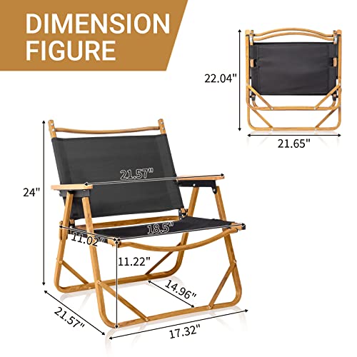 Vkkilpee Outdoor Folding Chair Lightweight Camping Chair Heavy Duty Beach Chair, Imitation Wood Grain Spray Paint Aluminum Frame, For Beach Picnic Travel Beach Festival Hiking, Medium Size, Black #TOP2
