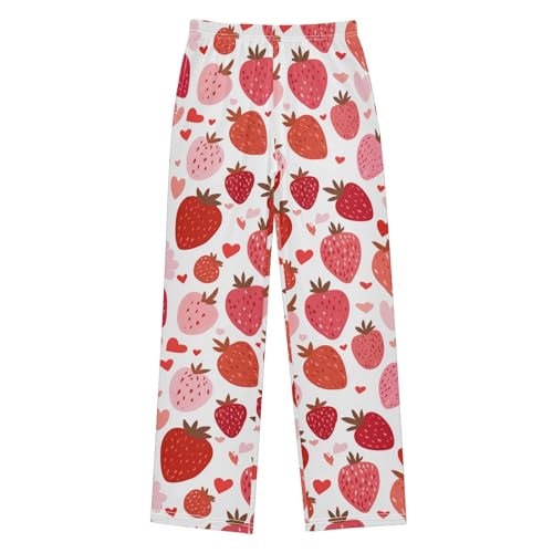 Cute Strawberries Pajama Pants Soft Lounge Sleepwear PJ Bottoms with Elastic Waist Ages 6–14 Years