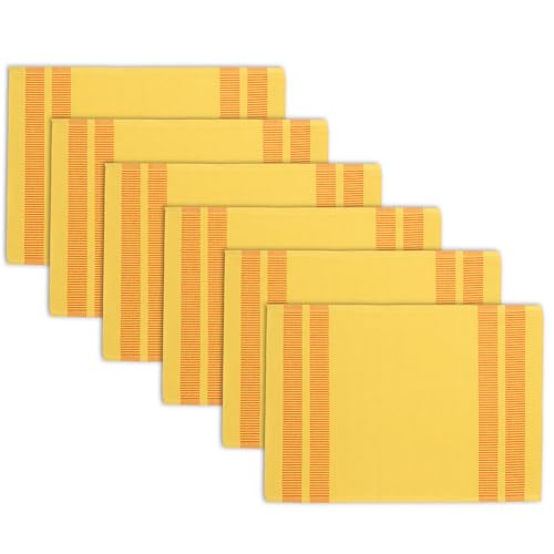 Image of Encasa XO Dining Table Mats Set of 6, Ribbed Cotton Table Mat 46x32 cm | Handmade Heat Resistance Table Placemats, Non Slip, Washable & Durable Place Mat for Centre Table, Living Room Ladder Lemon