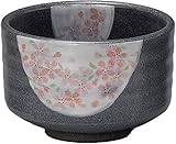 Material: cerámica mino-yaki Yamakiikai japonés Mino-yaki taza de té de cerámica Matcha Bowl negro y cerezo flor Maruko 11.5cm Japón importación G1421