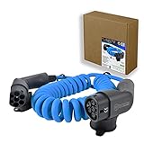 TEUTSCHTECH, EV Ladekabel Spiral I 5M I TYP2 - TYP2 I 22kW I 3X32A I 3-phasig I Nutzbare Länge ca. 3M I Temperaturüberwachung I Schutz vor Brand I Versilberte Kontakte