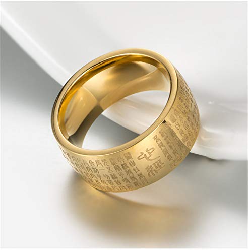 INRENG Men's Stainless Steel Chinese Heart Sutra Engraved Buddhist Ring Ancient Mantra Amulet Band Gold Size 11 - Thumbnail 3