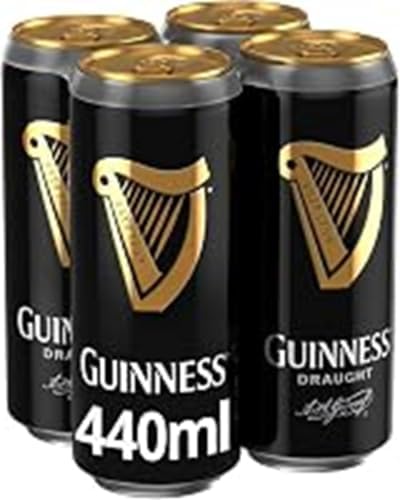 Guinness Draught Stout Beer | 4.1% vol | 4 x 440ml Cans | Iconic Stout | Rich Smooth Head & Sweetness of Malt Balanced with Hops | Ideal Served Chilled in a Guinness Beer Glass