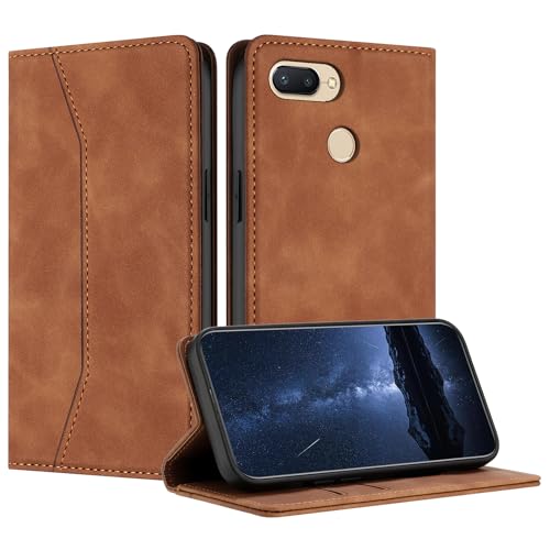 Mo-Beauty Funda para Xiaomi Redmi 6 con Tapa, Libro de Cuero con Cáscara de TPU, Soporte Plegable, Tipo Libro Flip Wallet Caso (Caqui)