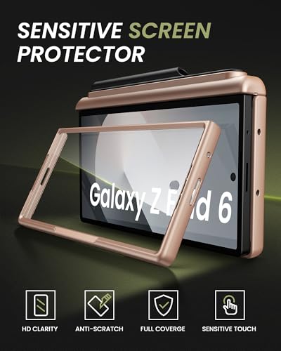 Image of for Samsung Galaxy Z Fold 6 Case with S Pen Holder & Card Holder & Screen Protector, Built-in Hinge Protection & Sliding Camera Lens Cover, Durable Wallet Phone Case for Z Fold 6, Rose Gold