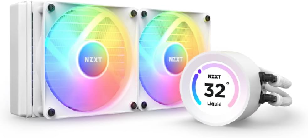 NZXT Kraken Elite 240 RGB - AIO Refrigeracion liquida PC para procesador de 240 mm Disipador de calor CPU caja PC - Pantalla LCD 2,36” Personalizable - 2 Ventiladores RGB - Color Blanco - RL-KR24E-W1