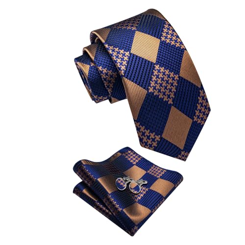 Image of YourTies Striped Plaid Ties for Men Silk Formal Necktie Set