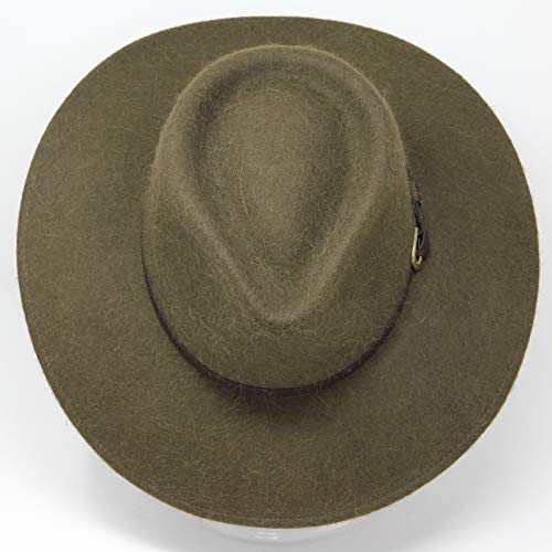 Premium Alpaca Lewis - Wide Brim Fedora Hat - Alpaca Wool Felt - Water Resistant - Leather Band - Moss Green 58Cm #TOP4