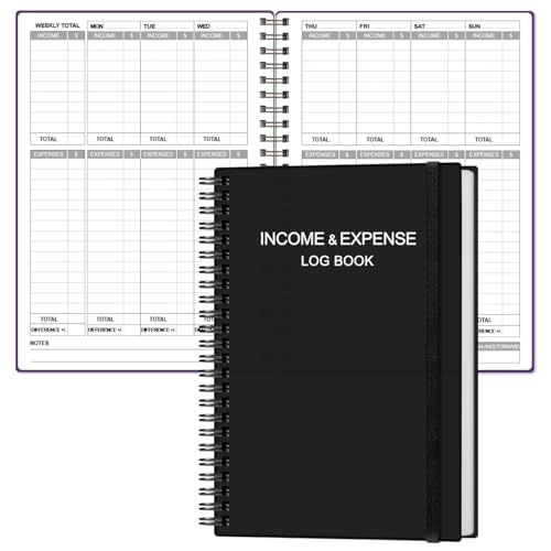 Heveboik Income & Expense Log Book - A5 Income and Expense Tracker for Small Business, Accounting Bookkeeping Tracking for Woman and Man, 5.8" x 8.3", Black