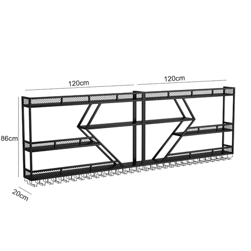 Estante de vino montado en la pared, estantes flotantes con luz LED, soporte de metal para botellas, estante colgante para copas de vino, estante de barra de pared, estante de exhibición - imagen 6