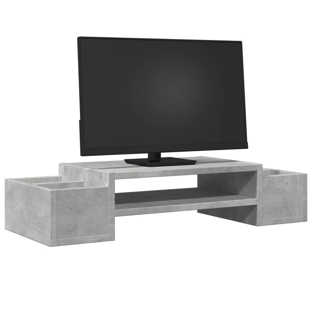 Monitorständer mit Stauraum Betongrau Holzwerkstoff 70x27x15 cm freistehend mit 4 Fächern für Büro Arbeitsplatz Homeoffice Ergonomie Ablage Organizer