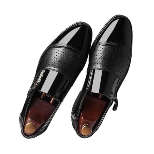 Four Seasons Men's Business Leather Shoes Slip-On Sandals Hollow Shoes Breathable Wedding Shoes Oxfords(Black,47)3