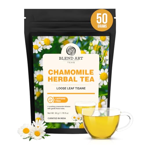 Chamomile Tea Loose – 50gm | Premium Dried Chamomile Flowers | Naturally Caffeine Free SLEEP & RELAXATION Herbal Tea | Floral & Calming Taste | Pure & Natural | Curated in India SLEEP & RELAXATION | Caffeine Free Flower Based Herbal Tea | Dried Flowers & Leaves | Loose Leaf Taste | Leaves | For Women & Men