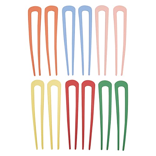 Metal U Shaped Hair Pins for Women, Sticks in 6 Matte Colors for Bun Updo (4 In, 12 Pack)