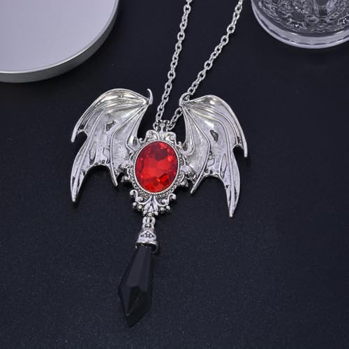 Gothic Large Bat Pendant Necklace Red Black Vintage Crystal Bat Pendant Punk Witch Vampire Role Playing Character Halloween Jewelry Gift4