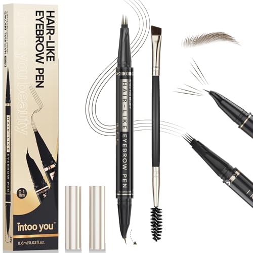 Intoo You 30° Curved Eyebrow Pencil, Magic 2 in 1 Eyebrow Pen Pro, Waterproof Eye Brow Pen with 4 Tips, Vivid Microblading Brow Pencils for Women, Last All Day Makeup (Dark Brown)