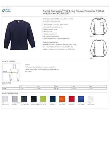 Port & Company Tall Long Sleeve Essential Pocket Tee. PC61LSPT2