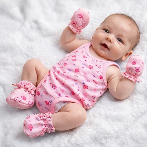 Image of KmCho Soft & Comfy New born Baby Mittens, Jhabla, Nappy, Cap Combo Set - 100% Cotton, Gentle on Newborn Skin, Unisex, Must-Have Baby Essentials for 0-6 Months