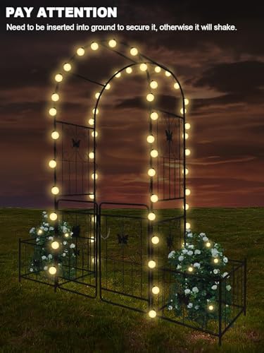 Kalolary Garden Arch with Gate and Plant Box, Heavy Duty Metal Butterfly Garden Arbor for Climbing Plant Raised Bed Rose Vines Climbing Support for Lawn Backyard Patio Outdoor Decor (86.6"x79.8"x20")