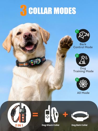 2-in-1 Dog Bark & Shock Collar, Dog Training Collar with 4 Training Modes Beep/Vibration/Shock/no Shock, 3300FT Remote, IPX7 Waterproof E Collars with AI Anti-Barking for Small Medium Large Dog - Image 3