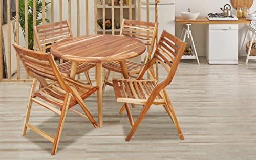 Ecodecors Mid-Century Style Solid Teak Wood Oasis Round Dining Table 48" Wide In Water Resistant Earthy Teak Finish For Indoors And Outdoors #TOP1