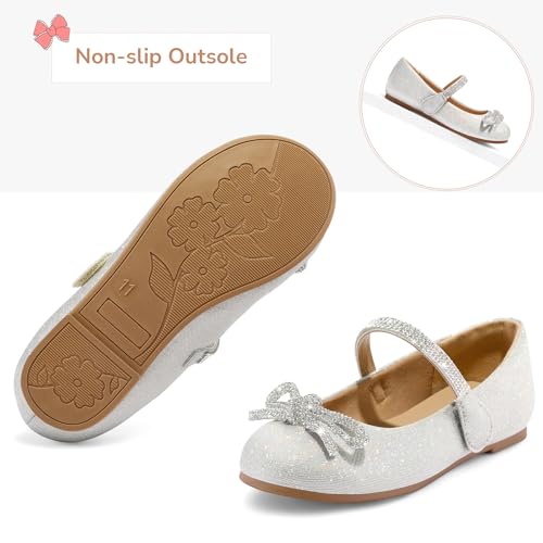 K Komforme Girl'S Bow Mary Jane Dress Shoes Ballet Princess Flats With Rhinestone Strap For Party Wedding School thumb #1