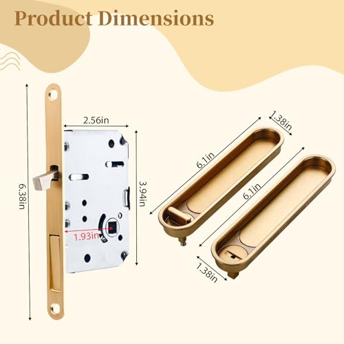 Cerradura Corredera para Puerta Empotrada con Mecanismo de Gancho, Manija Oculta Dorada Cepillada, Diseño Integrado para Puertas de Madera en Baño o Cocina, Incluye Tirador de Borde y Herrajes de Cierre miniatura 4