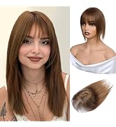 Inifale Hair Toppers for Women Clip in Bangs Real Human Hair,30g Light Brown Hair Topper for Wome...