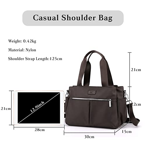 PORRASSO Crossbody Bag Women Shoulder Bag Nylon Multi-pocket Handbag Tote Ladies Satchel for Travel Work Daily Use Brown3