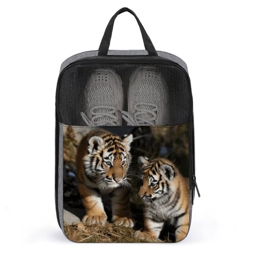 Sac à chaussures imprimé tigre sibérien suspendu gris pour rangement de serviette