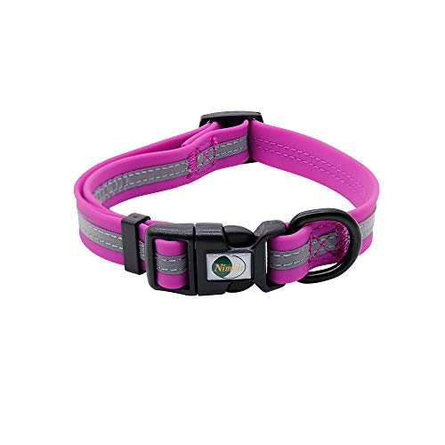 Image of Nimble Reflective Waterproof Dog Collar Adjustable Odor Resistant Easy Clean Pet Collar for Small Medium Large Dogs Night Walking Outdoor Rainy Use (Small (9.45 inch-14.17 inchinches), Rose Purple)