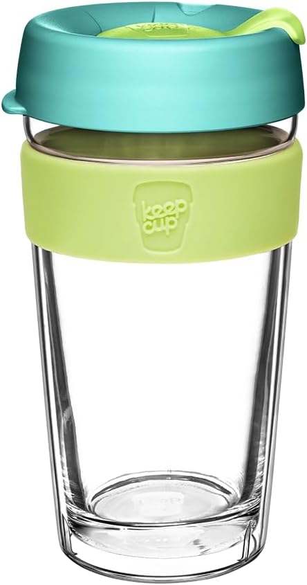 KeepCup Longplay - Reusable Coffee Cup, Double Wall Glass with Removable sleeve and splashproof sipper lid - 16oz/454ml - Haze