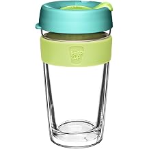 KeepCup Longplay - Reusable Coffee Cup, Tempered glass cup with a removable clear Tritan plastic sleeve and splashproof sipper lid - 16oz/454ml - Matcha