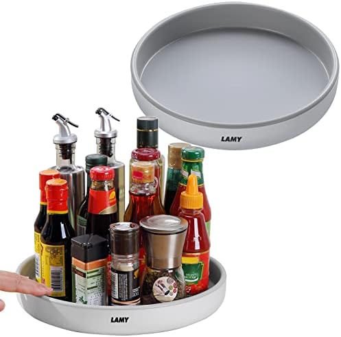 LAMY Lazy Susan Organizer Kitchen Organization, 2 Pack 12 Inch Lazy Susan Turntable for Cabinet, Pantry, Refrigerator and Table, White